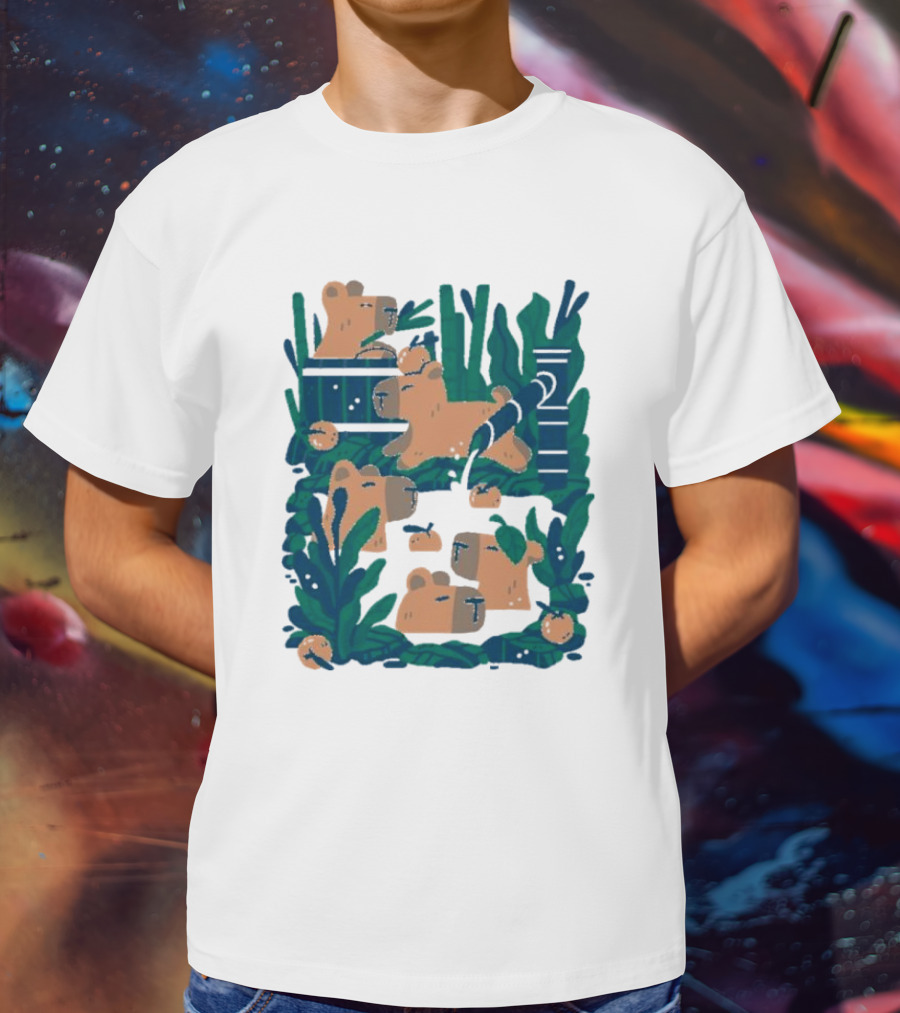 Bamboo Bath Bear Family Relaxing Amidst Greenery T-Shirt