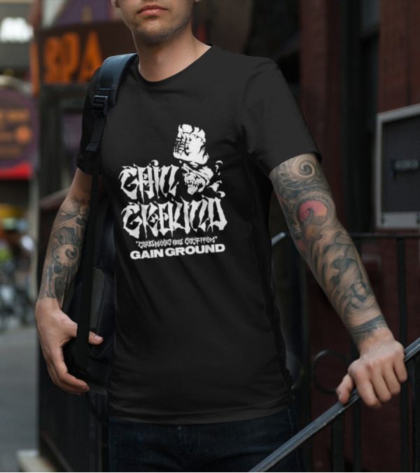 Gain Ground Grinning And Coffin Logo With Skull And Fist T-Shirt