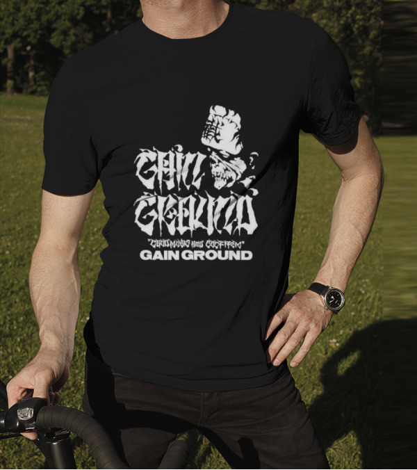 Gain Ground Grinning And Coffin Logo With Skull And Fist T-Shirt