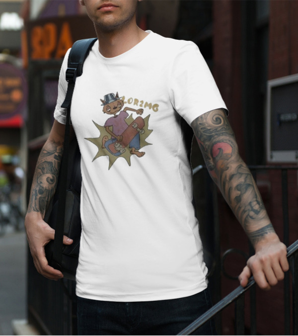 Lor2mg Cartoon Cat Skater In Hat T-Shirt