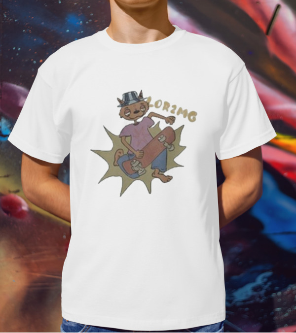 Lor2mg Cartoon Cat Skater In Hat T-Shirt