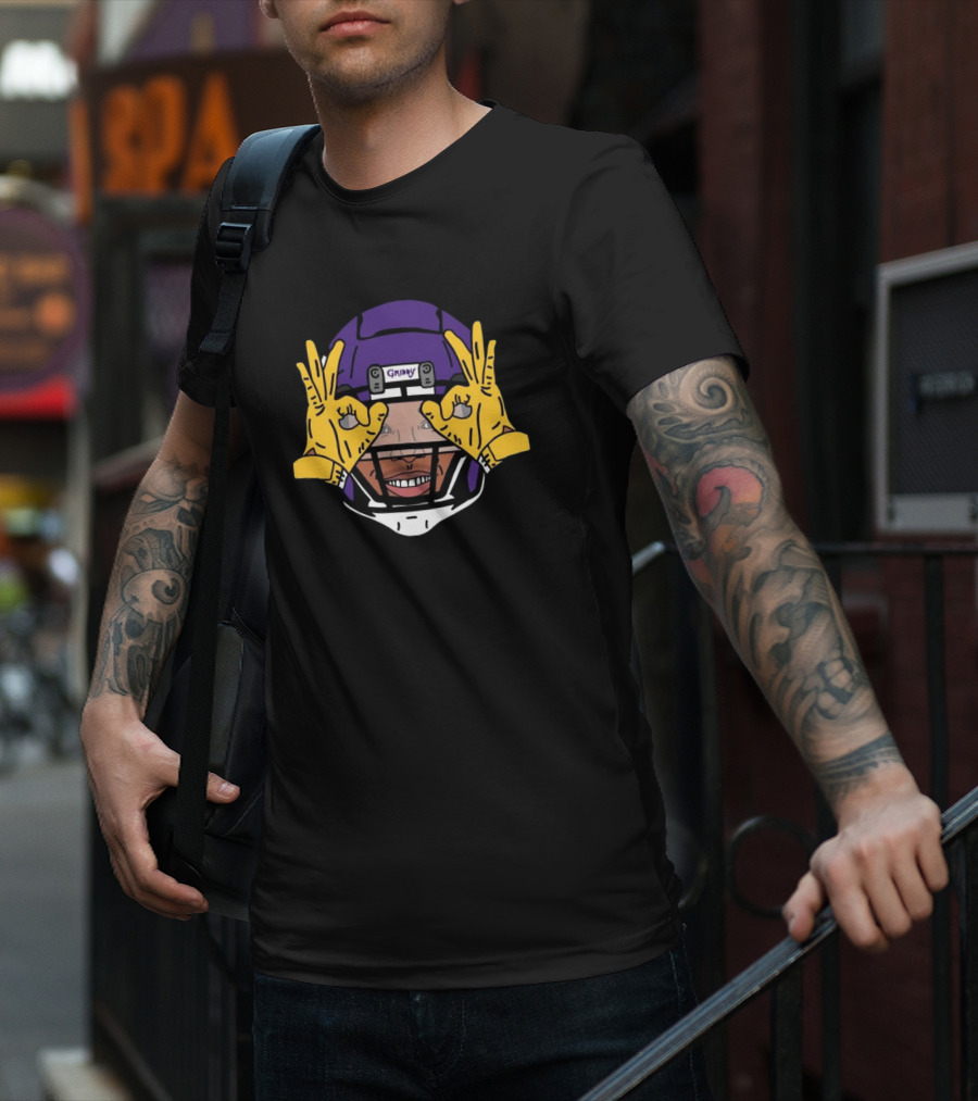 Vikings Justin Jefferson Griddy Hands Gesture Purple Helmet T-Shirt