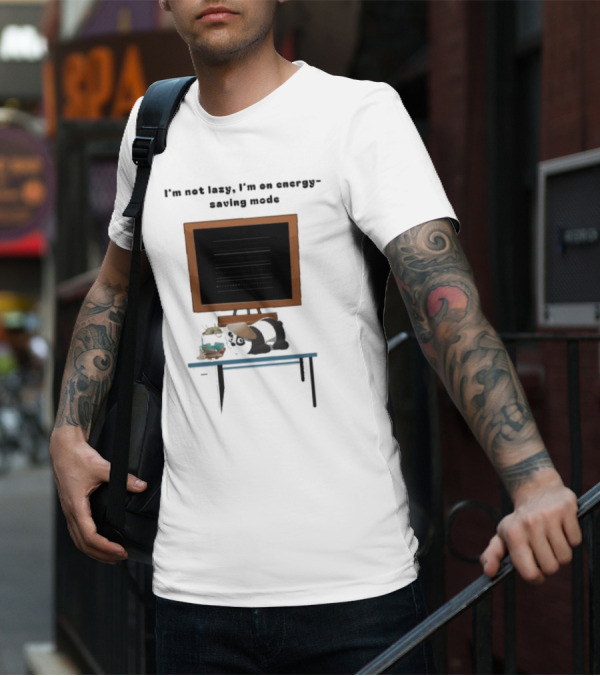 I’m Not Lazy I’m On Energy Saving Mode Cat Relaxing By Television T-Shirt