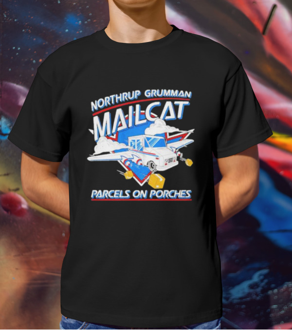 Northrup Grumman Mailcat Parcels On Porches Delivery Truck Clouds T-Shirt