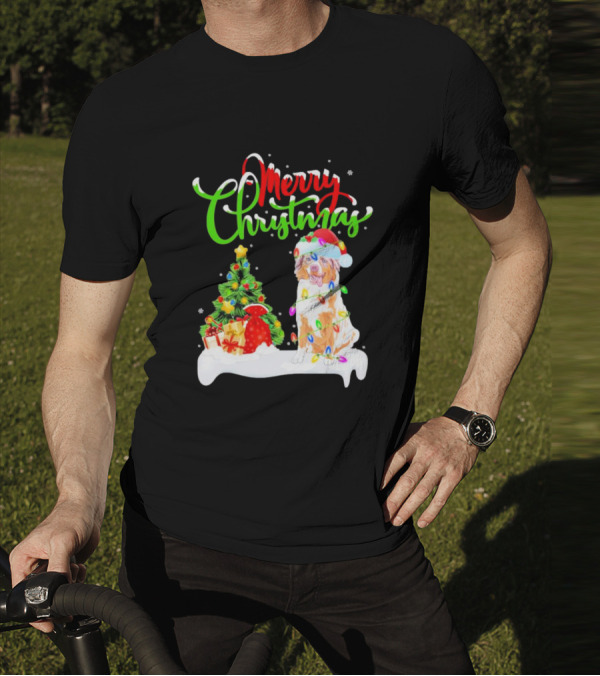 Merry Christmas Santa Australian Shepherd Dog Xmas Decorations T-Shirt