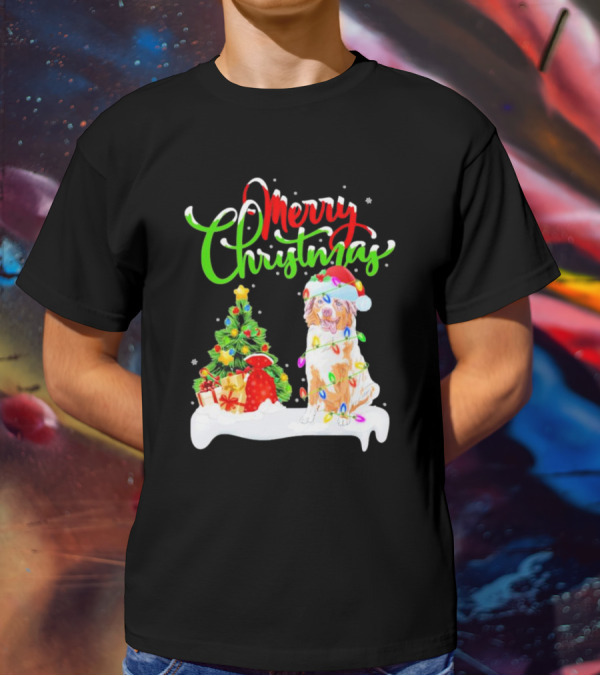 Merry Christmas Santa Australian Shepherd Dog Xmas Decorations T-Shirt