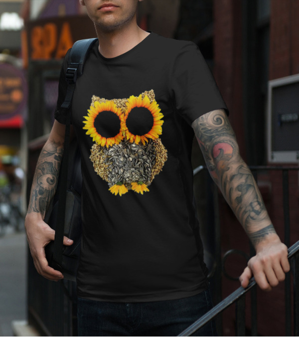 Sunflower Seed Owl With Bright Sunflower Eyes T-Shirt