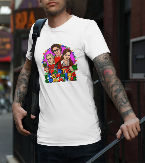 Party Planning Committee Christmas Lights Cupcake Green Teapot T-Shirt