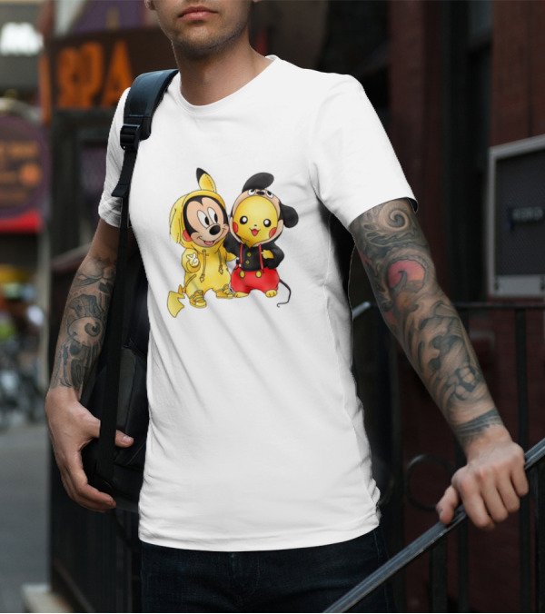 Pikachu Pokemon Mickey Mouse Crossover Fan T-Shirt