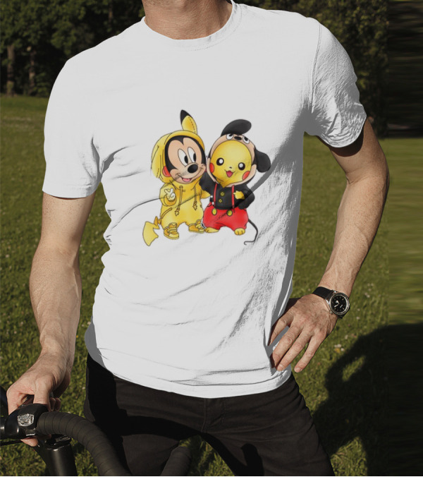 Pikachu Pokemon Mickey Mouse Crossover Fan T-Shirt