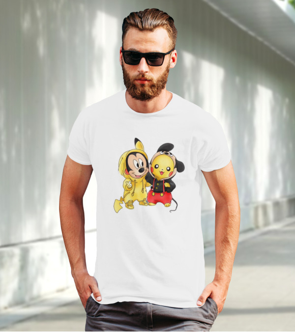 Pikachu Pokemon Mickey Mouse Crossover Fan T-Shirt
