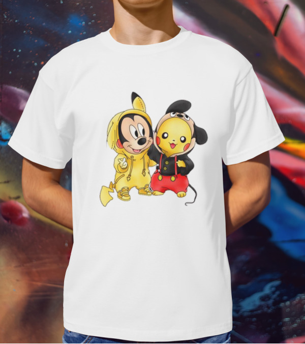 Pikachu Pokemon Mickey Mouse Crossover Fan T-Shirt