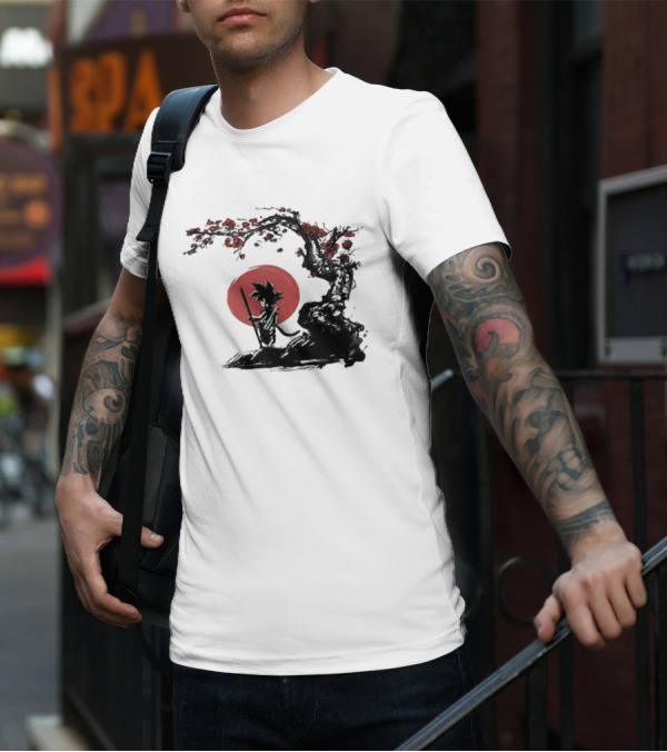 Son Goku Saiyan Solitude Beneath Cherry Blossom And Sun T-Shirt