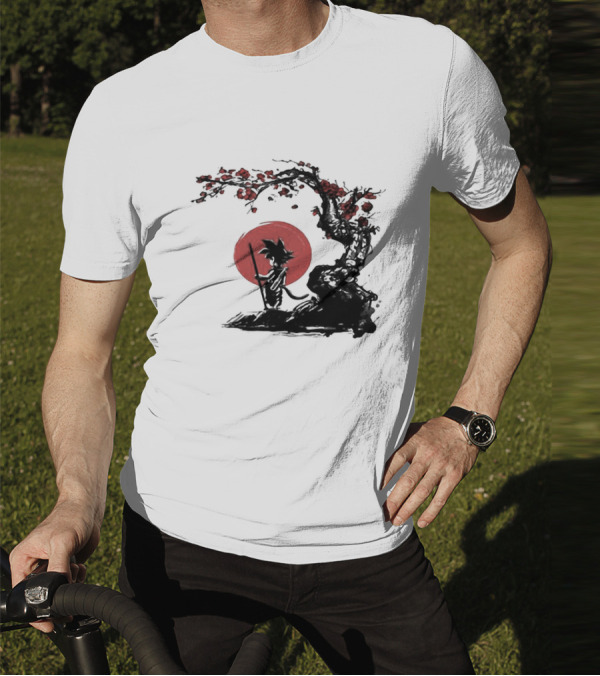 Son Goku Saiyan Solitude Beneath Cherry Blossom And Sun T-Shirt