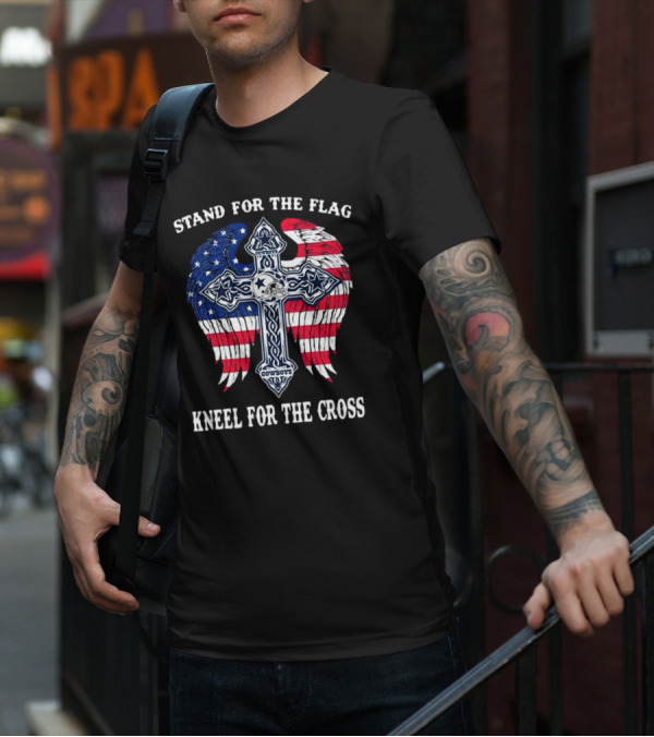 Stand For The Flag Kneel For The Cross Dallas Cowboys American Flag Wings Cross T-Shirt