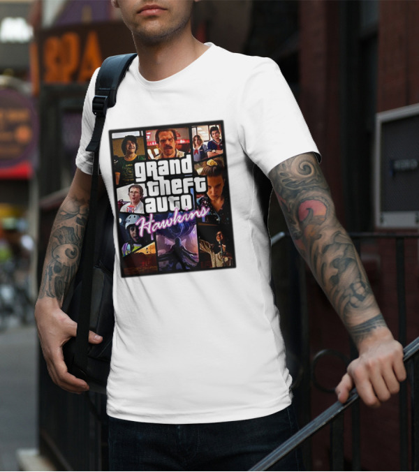 Stranger Things 3 Grand Theft Auto Hawkins Vintage Style Collage T-Shirt