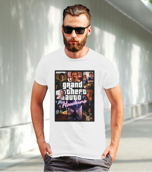 Stranger Things 3 Grand Theft Auto Hawkins Vintage Style Collage T-Shirt