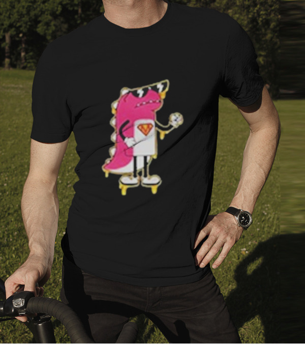 Mikina Mattem Dino Cartoon Character With Sunglasses And Superhero Emblem T-Shirt