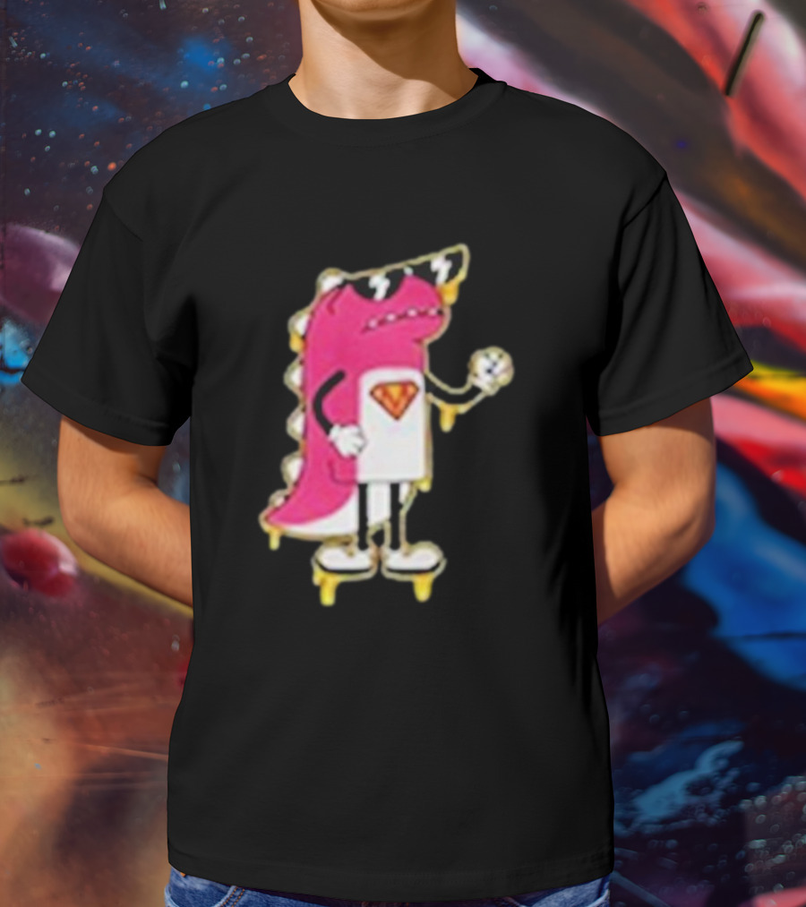 Mikina Mattem Dino Cartoon Character With Sunglasses And Superhero Emblem T-Shirt