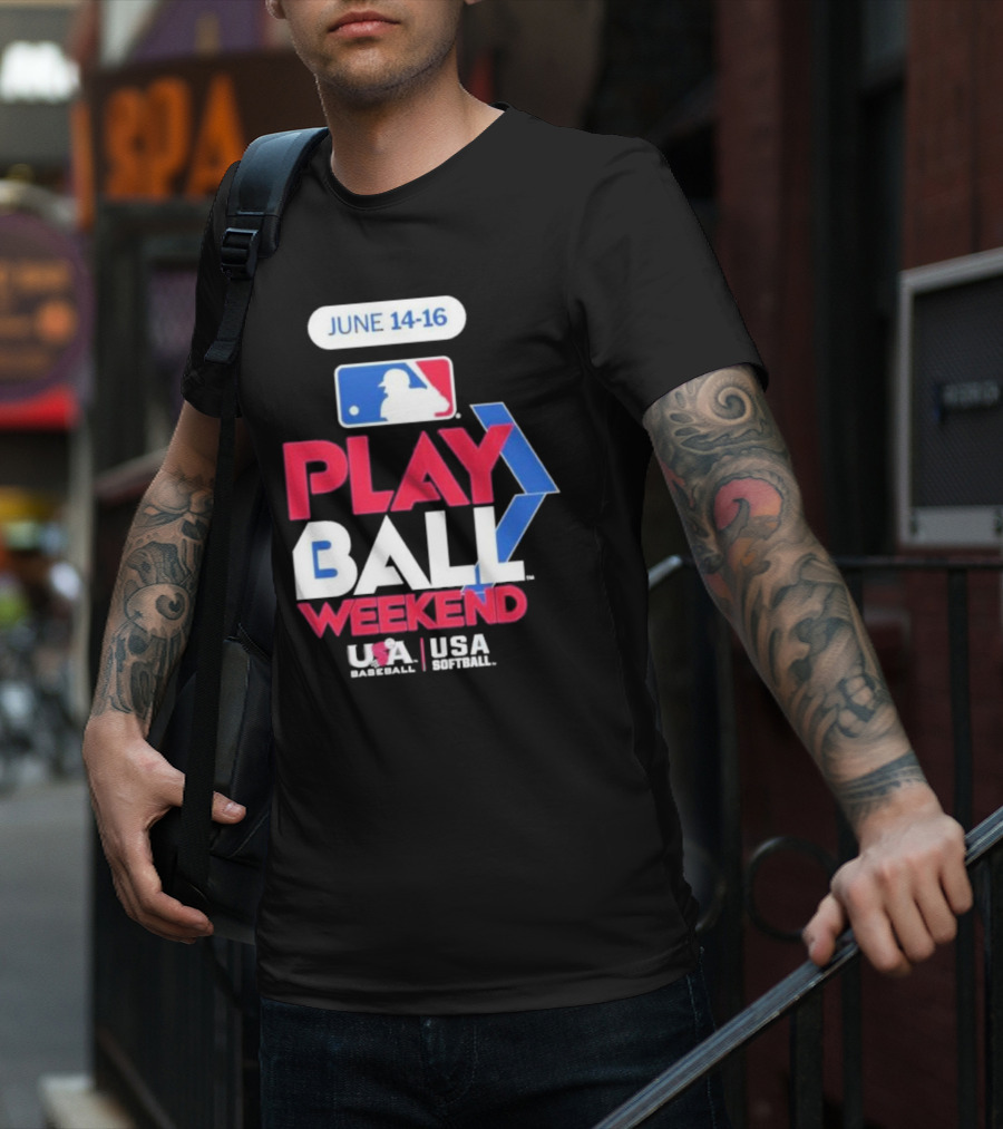 MLB Play Ball Weekend June 14-16 USA Baseball USA Softball T-Shirt