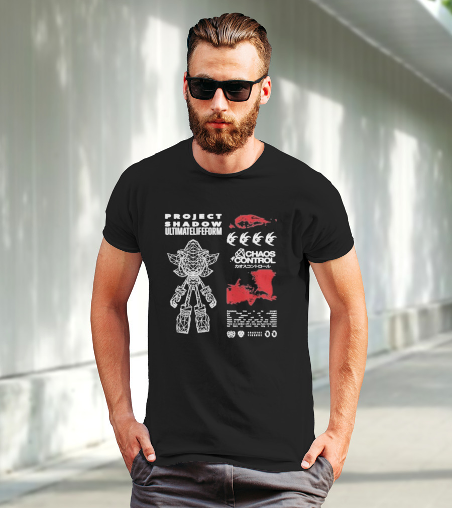 Project Shadow Ultimate Lifeform Chaos Control Japanese Text Wireframe Character Red Elements T-Shirt