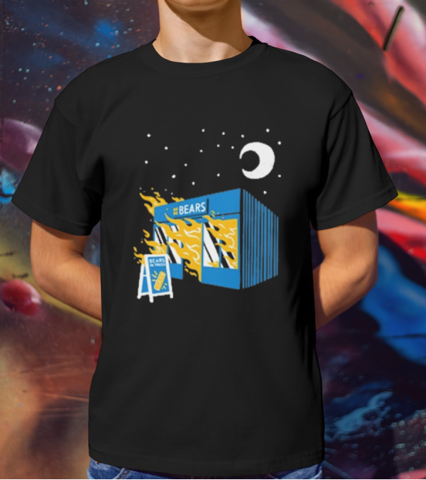 Bears Bakery On Fire Charcoal Night Scene T-Shirt