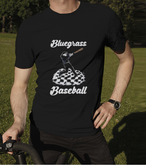 Bluegrass Baseball Skeleton Player Batting On Checkered Field T-Shirt