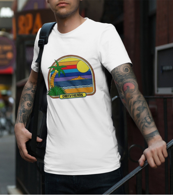 Dirty Heads Retro Beach Sunset Palms Ocean Scene T-Shirt
