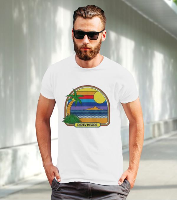 Dirty Heads Retro Beach Sunset Palms Ocean Scene T-Shirt