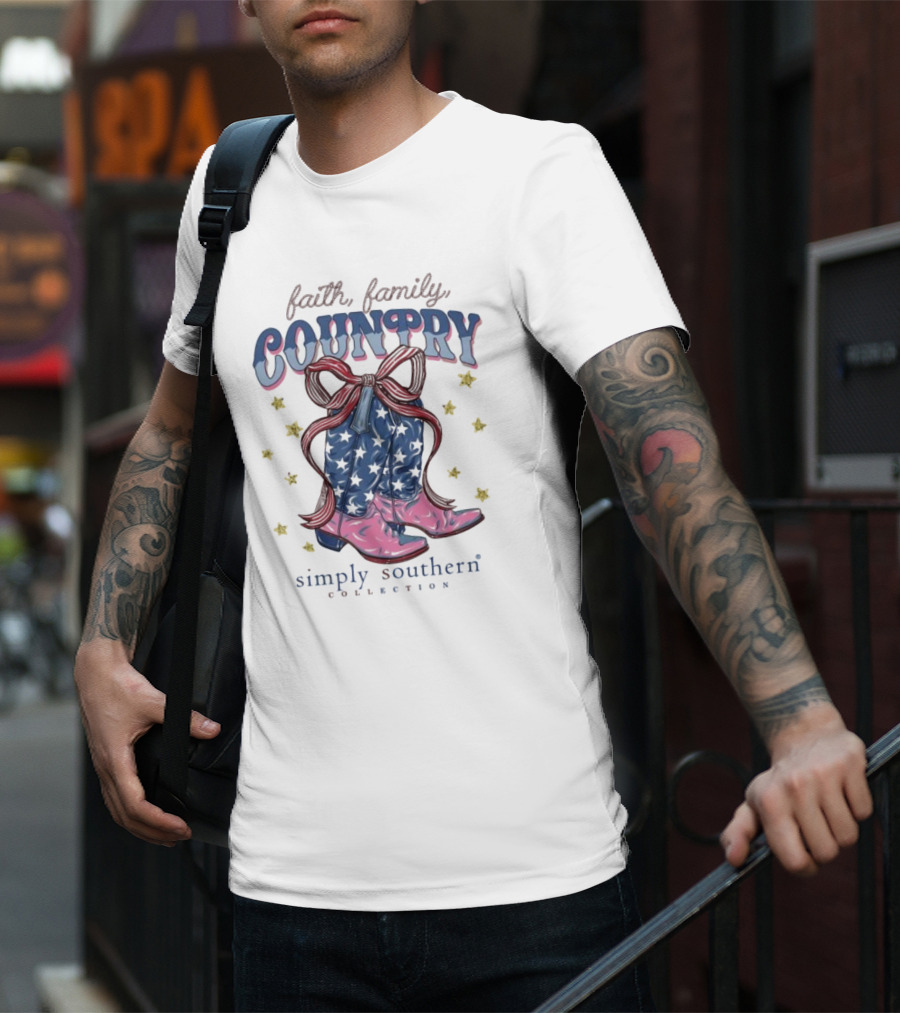 Faith Family Country Cowboy Boots Stars Simply Southern Collection T-Shirt