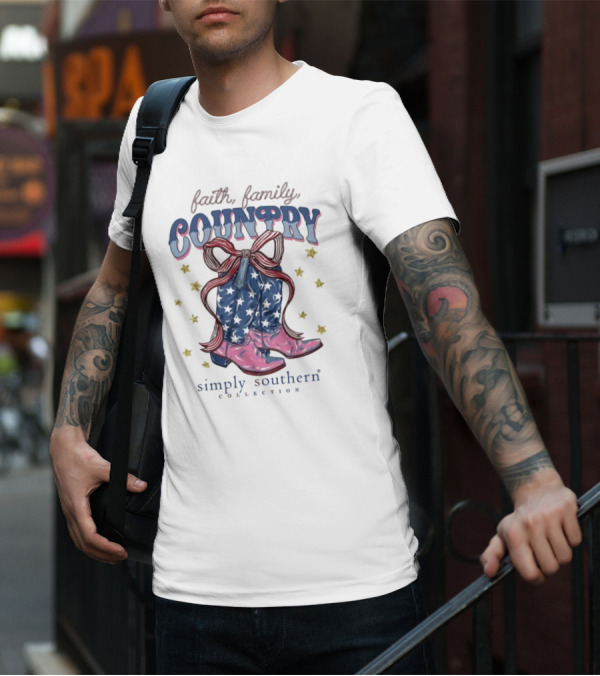 Faith Family Country Cowboy Boots Stars Simply Southern Collection T-Shirt