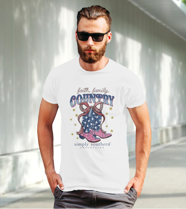 Faith Family Country Cowboy Boots Stars Simply Southern Collection T-Shirt