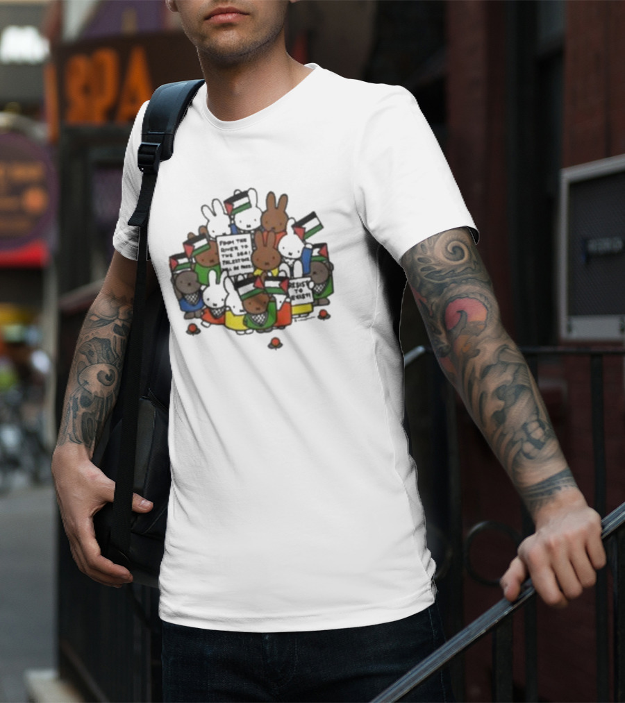 Freedom Fighting Bunnies With Flags And Colorful Outfits T-Shirt