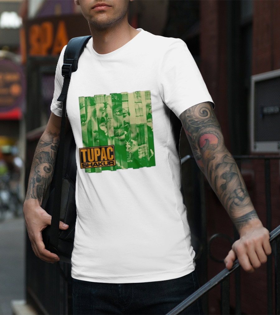 Tupac Shakur Green Photo Collage T-Shirt