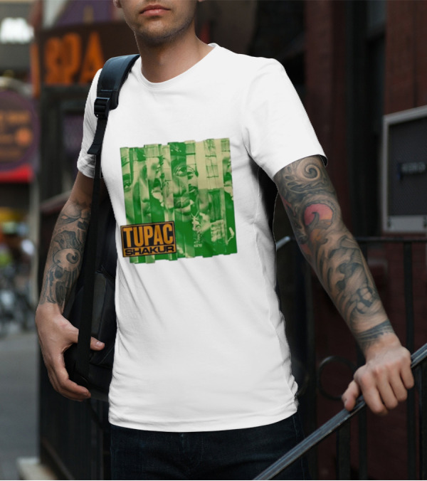Tupac Shakur Green Photo Collage T-Shirt