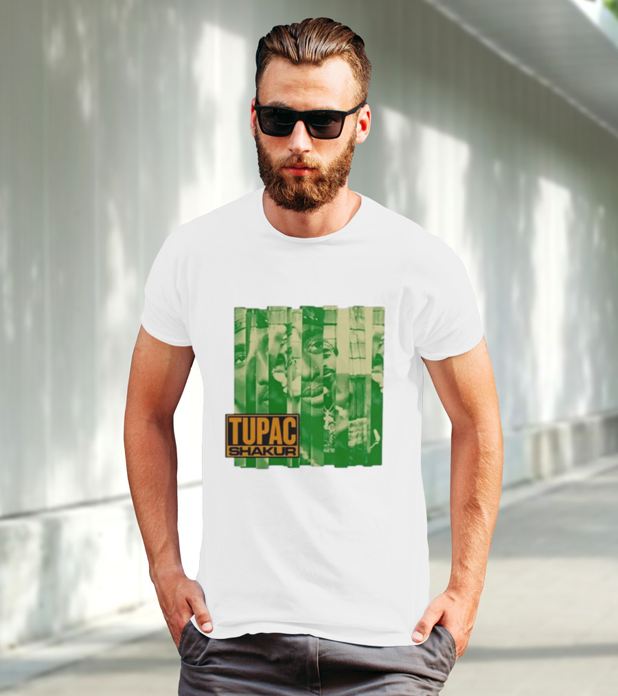 Tupac Shakur Green Photo Collage T-Shirt