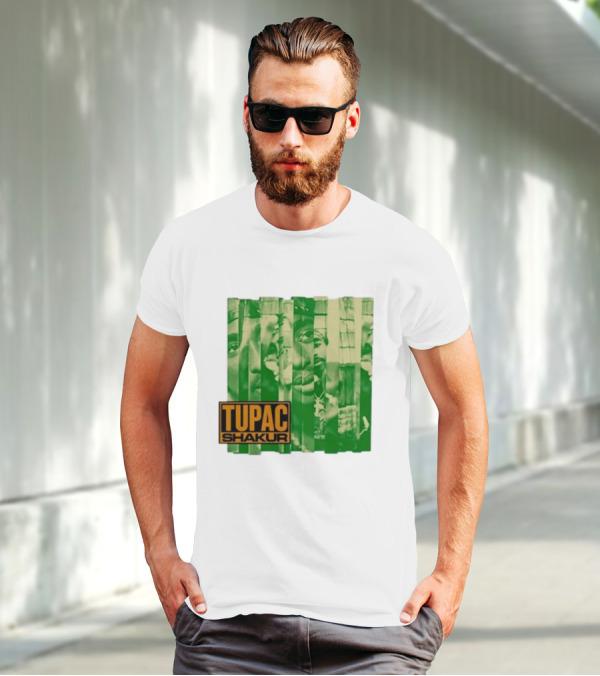 Tupac Shakur Green Photo Collage T-Shirt