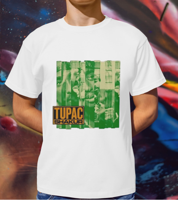 Tupac Shakur Green Photo Collage T-Shirt