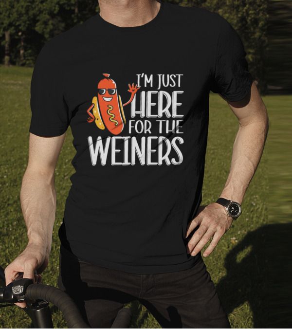 I'm Just Here For The Wieners Sausage Wearing Sunglasses T-Shirt