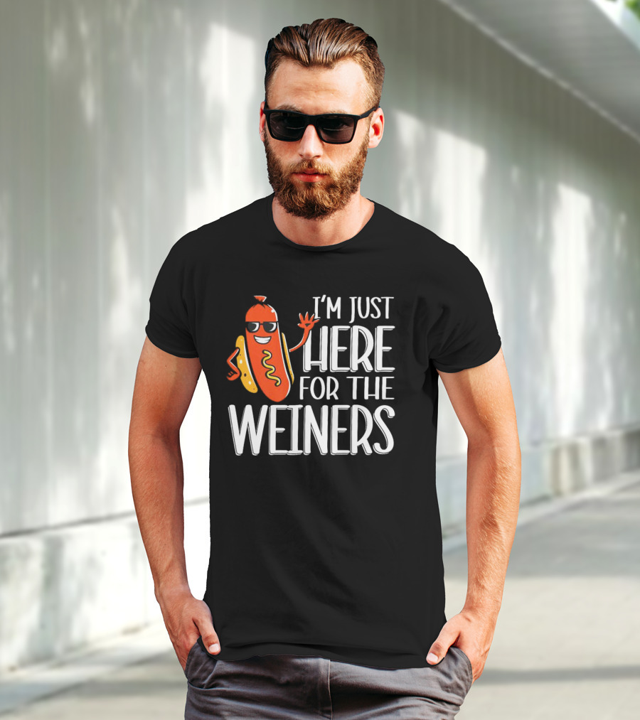 I'm Just Here For The Wieners Sausage Wearing Sunglasses T-Shirt