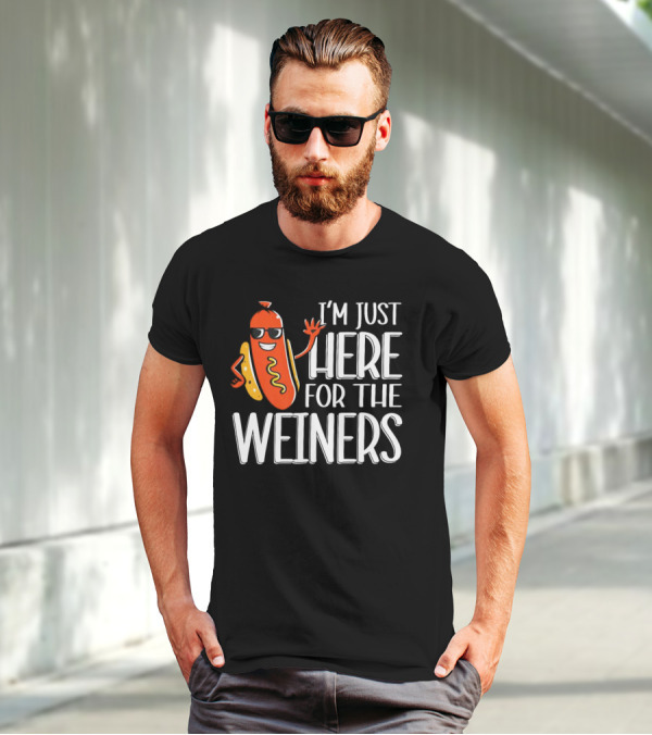 I'm Just Here For The Wieners Sausage Wearing Sunglasses T-Shirt