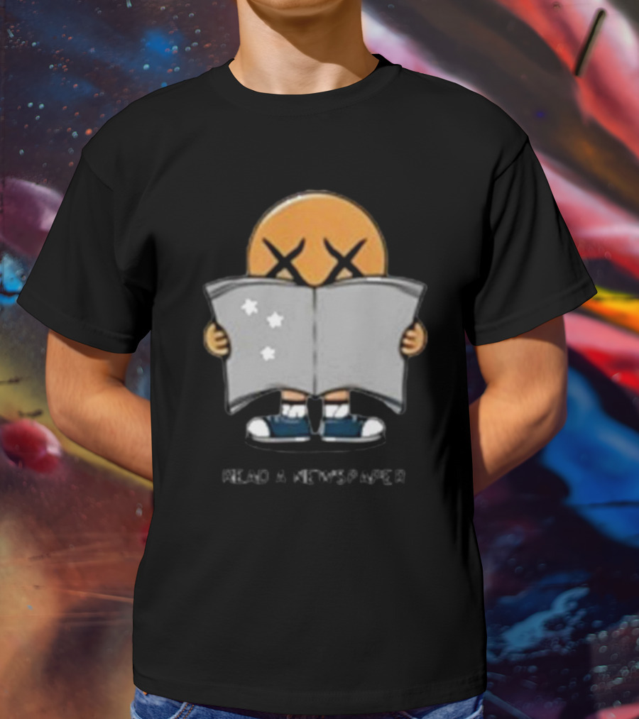 Read A Newspaper Character With Crossed Eye Symbol And Stars T-Shirt
