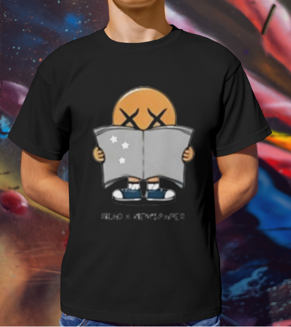 Read A Newspaper Character With Crossed Eye Symbol And Stars T-Shirt
