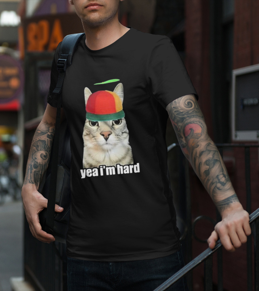 Yea I'm Hard Cat In Propeller Hat T-Shirt