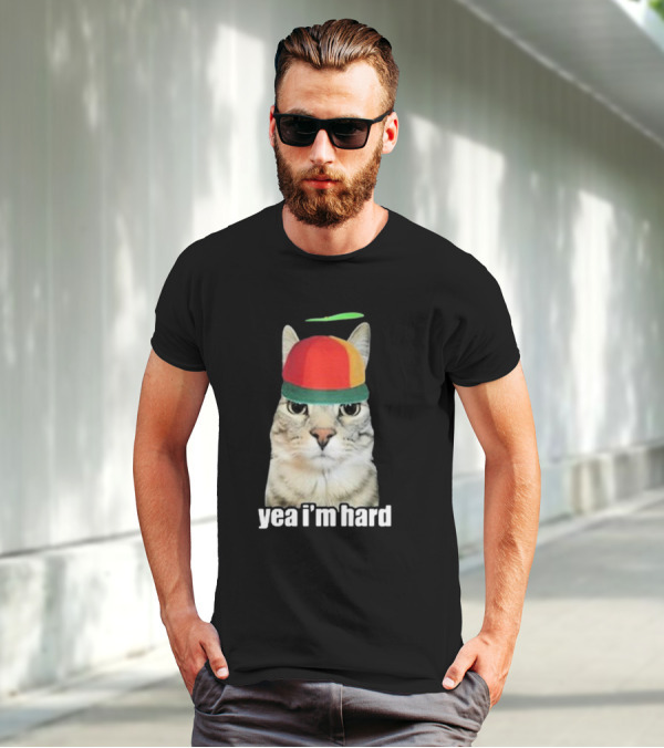 Yea I'm Hard Cat In Propeller Hat T-Shirt