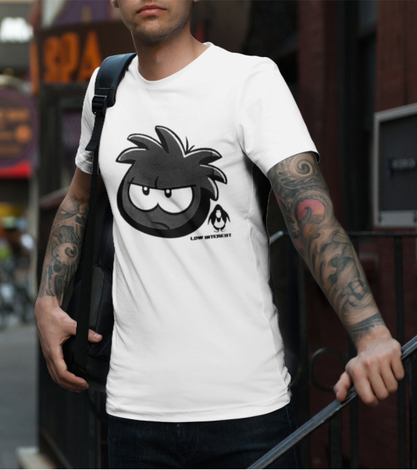 Low Interest Puffle Grumpy Face With Penguin T-Shirt