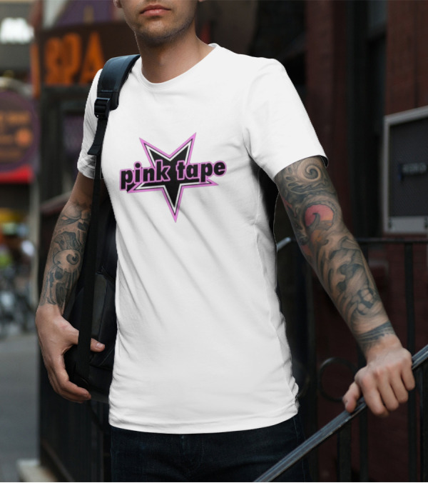 Pink Tape Star Icon Bold Black And Pink T-Shirt