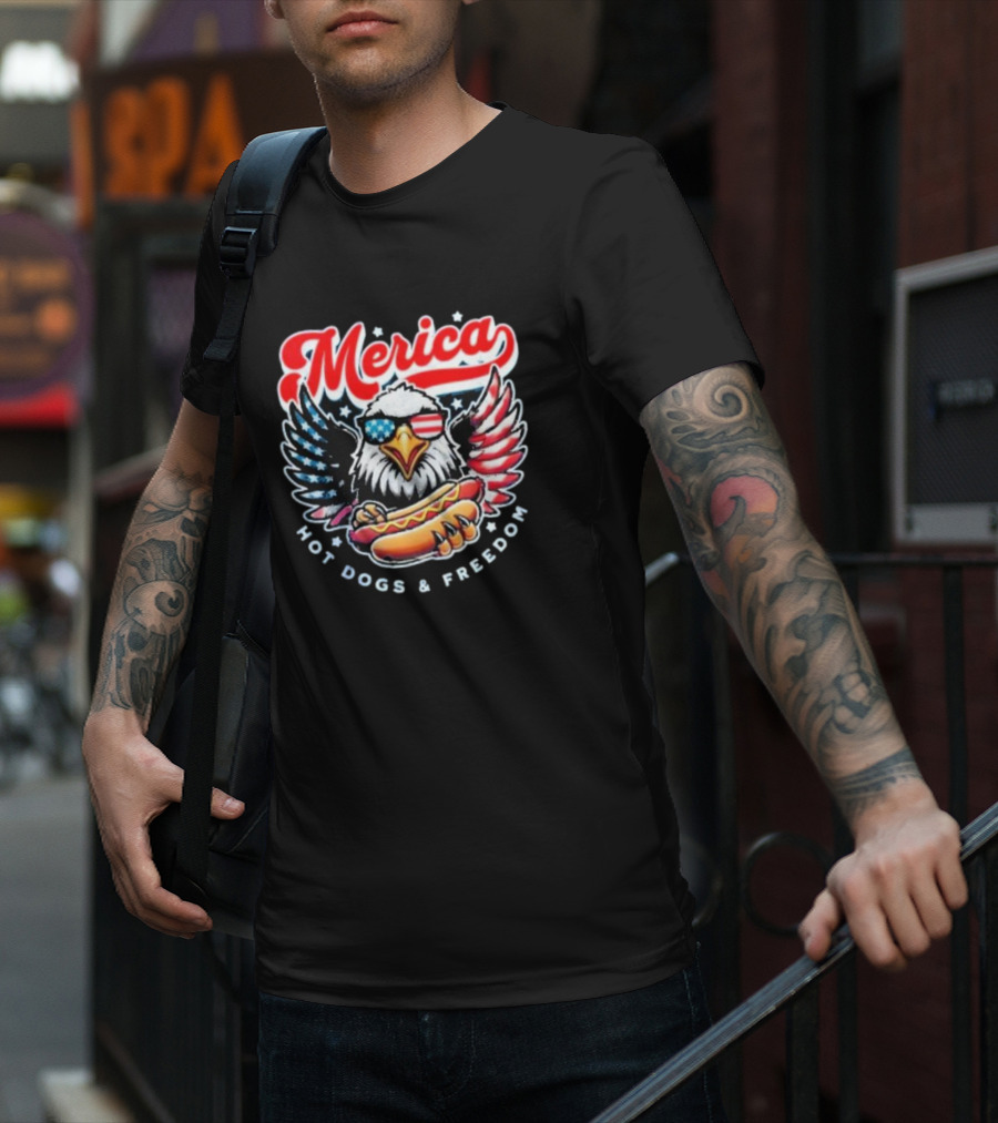 Merica American Eagle With Hot Dogs And Freedom T-Shirt