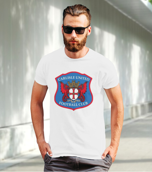 Carlisle United Football Club Crest Bejust And Fear Not Dual Red Dragons Shield T-Shirt