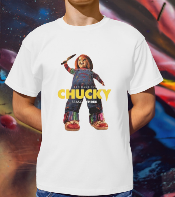 Don Mancini’s Chucky Season Three Horror Character With Knife T-Shirt